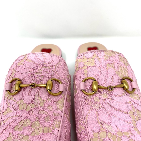 Gucci Princetown Lace Leather Horsebit Mules Size 37 Size 7 Sugar Pink - Picture 6 of 16